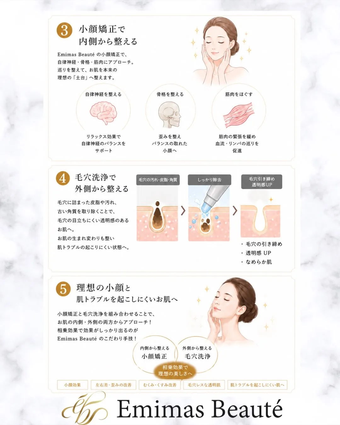 Emimas  Beauté の小顔矯正＆毛穴洗浄について